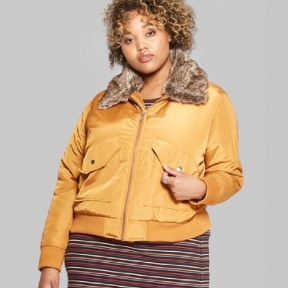 WILD FABLE Removable Faux Fur Collar Bomber Jacket